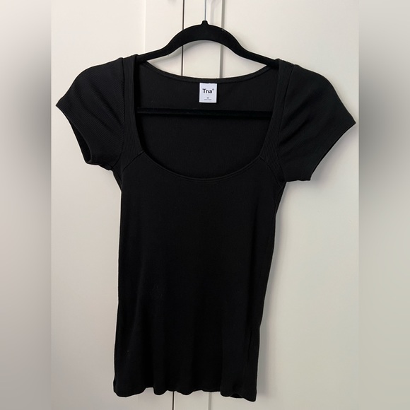 Aritzia TNA Black Square Neck T-shirt, Size XS - Picture 1 of 5